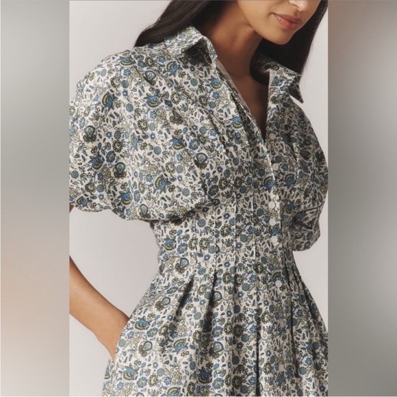 NWT Anthropology Exquise Tobie Blue Floral Dress-Large - Picture 2 of 5